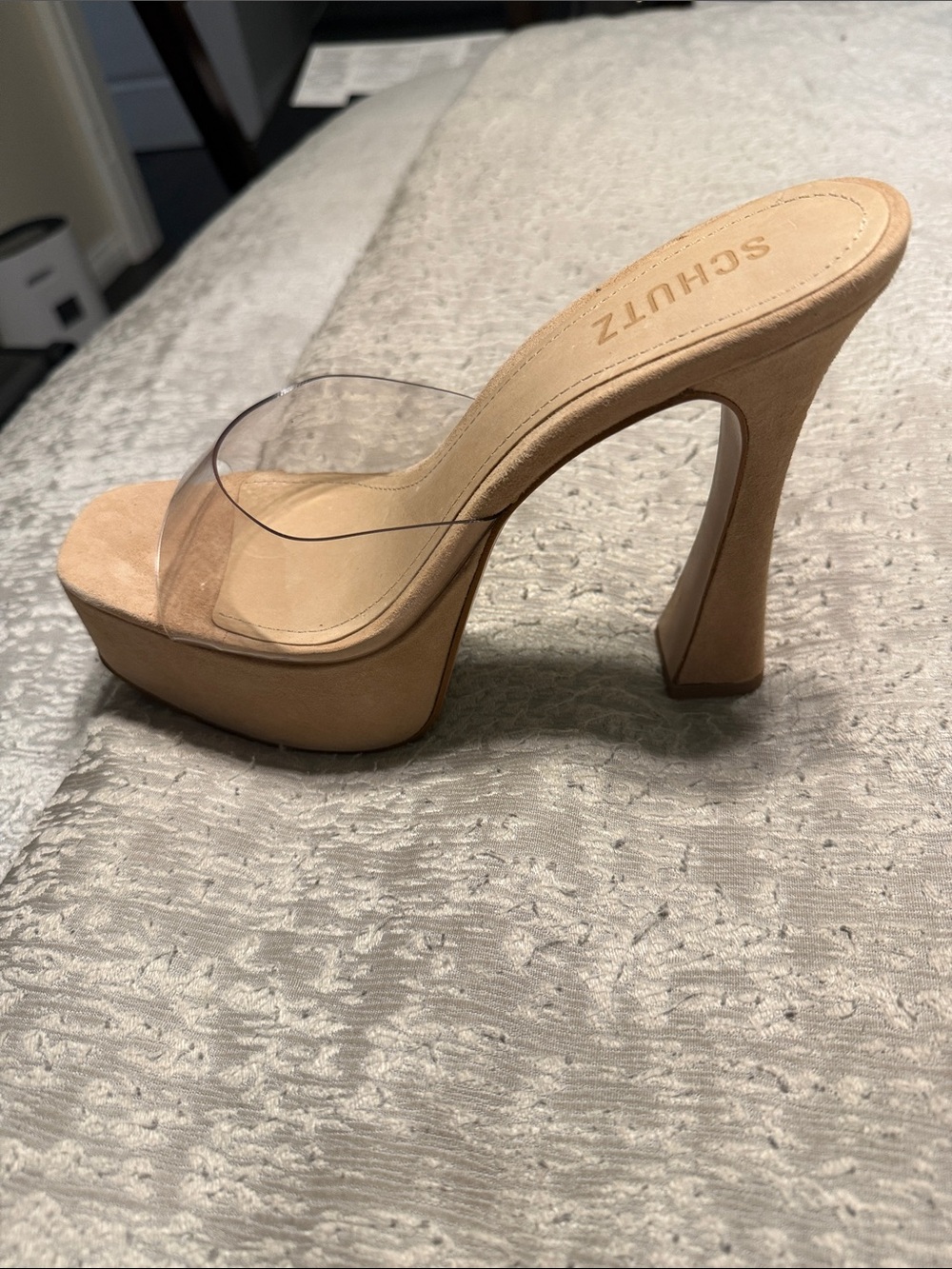 SCHUTZ Tan Suede Block Heel Pumps